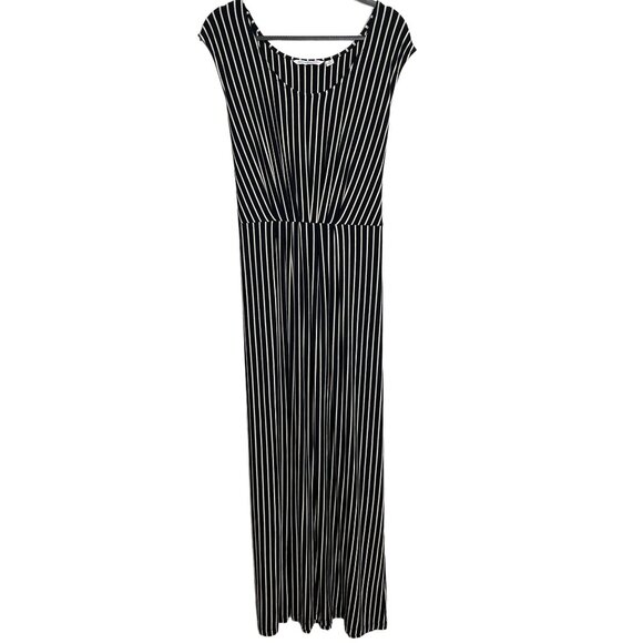 Isaac Mizrahi Striped Maxi Dress Black White Sleeveless Size Medium - Picture 1 of 11